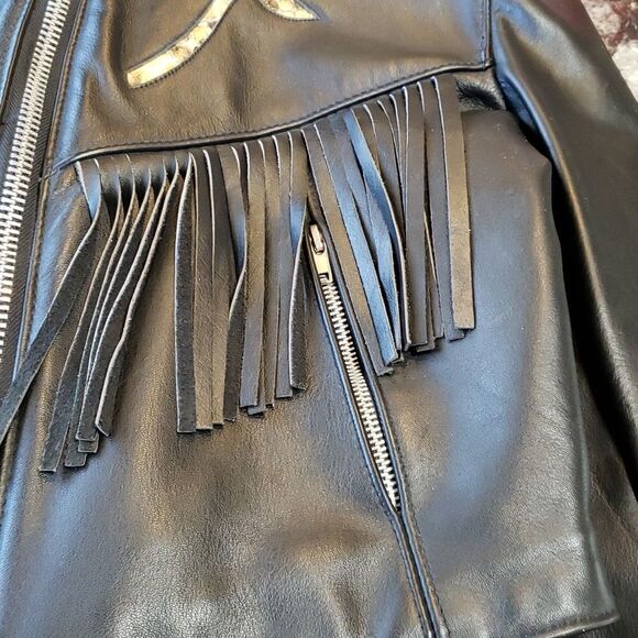 Steer Brand Vtg Leather Jacket with Fringe and Snakeskin Roses Design Sz 12 - Picture 9 of 16